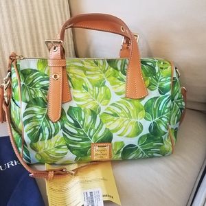 DOONEY & BOURKE CARIBBEAN BLUE MONSTERA LEAF KENDRA MONTEGO SATCHEL SHOULDER BAG